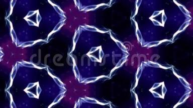 发光粒子形成华丽的图案，如曼陀罗。 抽象无缝动画作为HUD屏幕的科幻图案